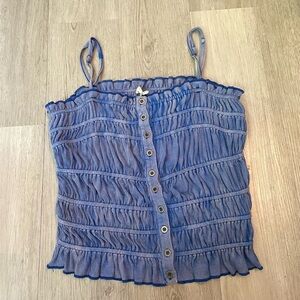 NWOT POL Scrunched Washed Blue Tiered Ruched Crop Boho Tank Size Small